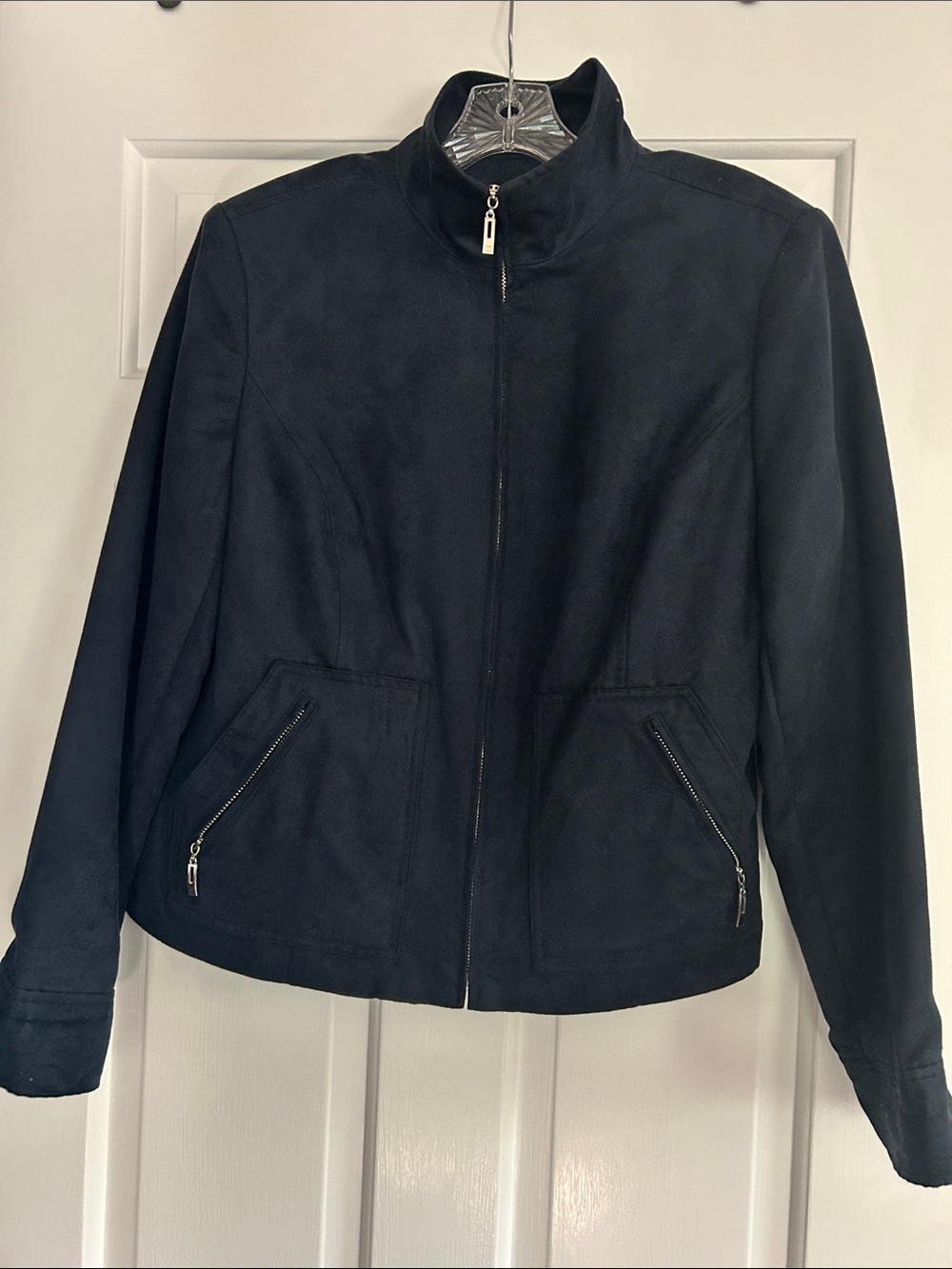 Evan Picone Black Zip-Front Bomber Jacket